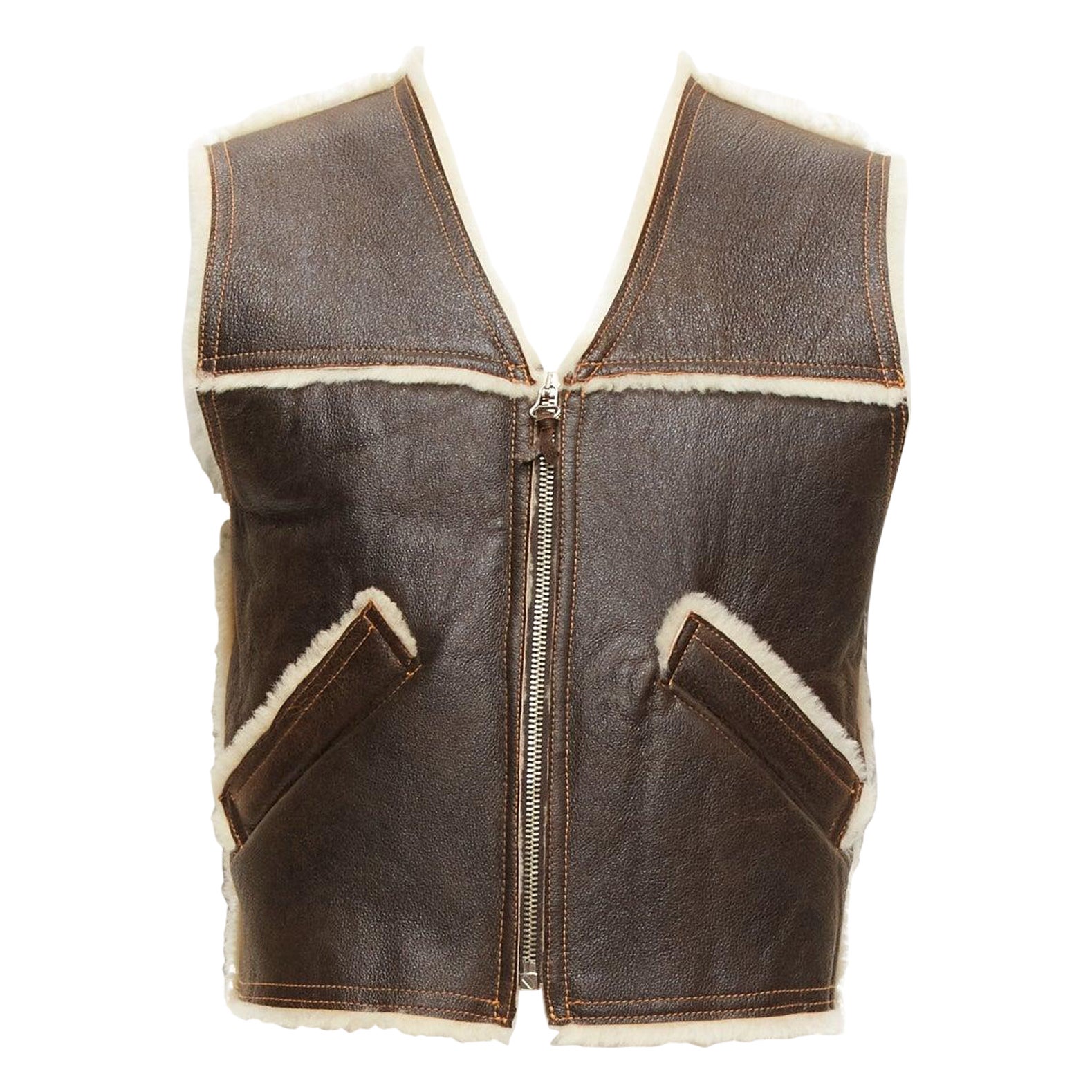JEAN PAUL GAULTIER JEANS Vintage shearling lined logo zip vest jacket FR42 XXS For Sale