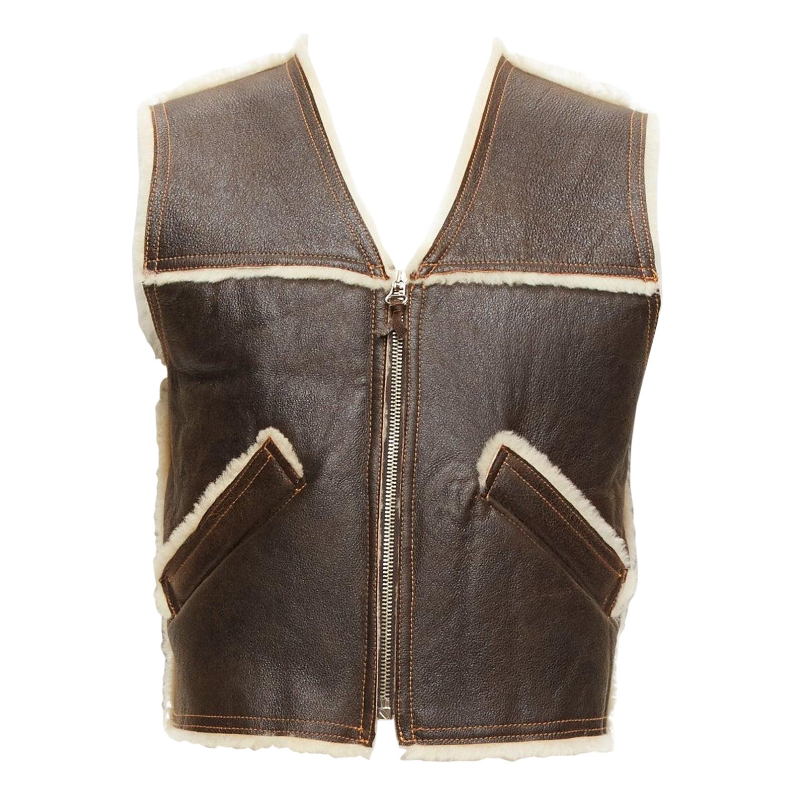 JEAN PAUL GAULTIER JEANS Chaqueta chaleco vintage con cremallera forrada de piel de oveja y logotipo FR42 XXS