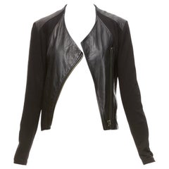 Used HELMUT LANG HELMUT black lambskin leather cotton sleeves asymmetric biker S