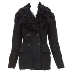 GUCCI Tom Ford Vintage black shearling double breasted coat IT42 M