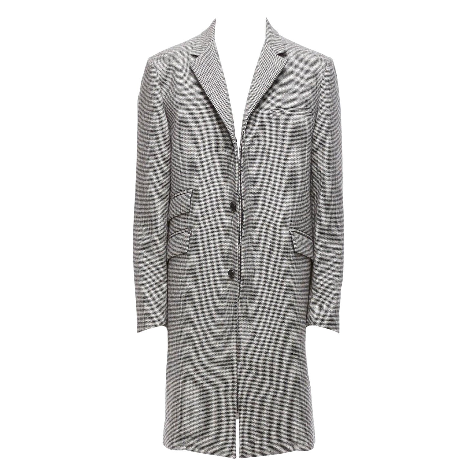 MARNI grey houndstooth wool blend invisible placket longline coat IT48 M For Sale