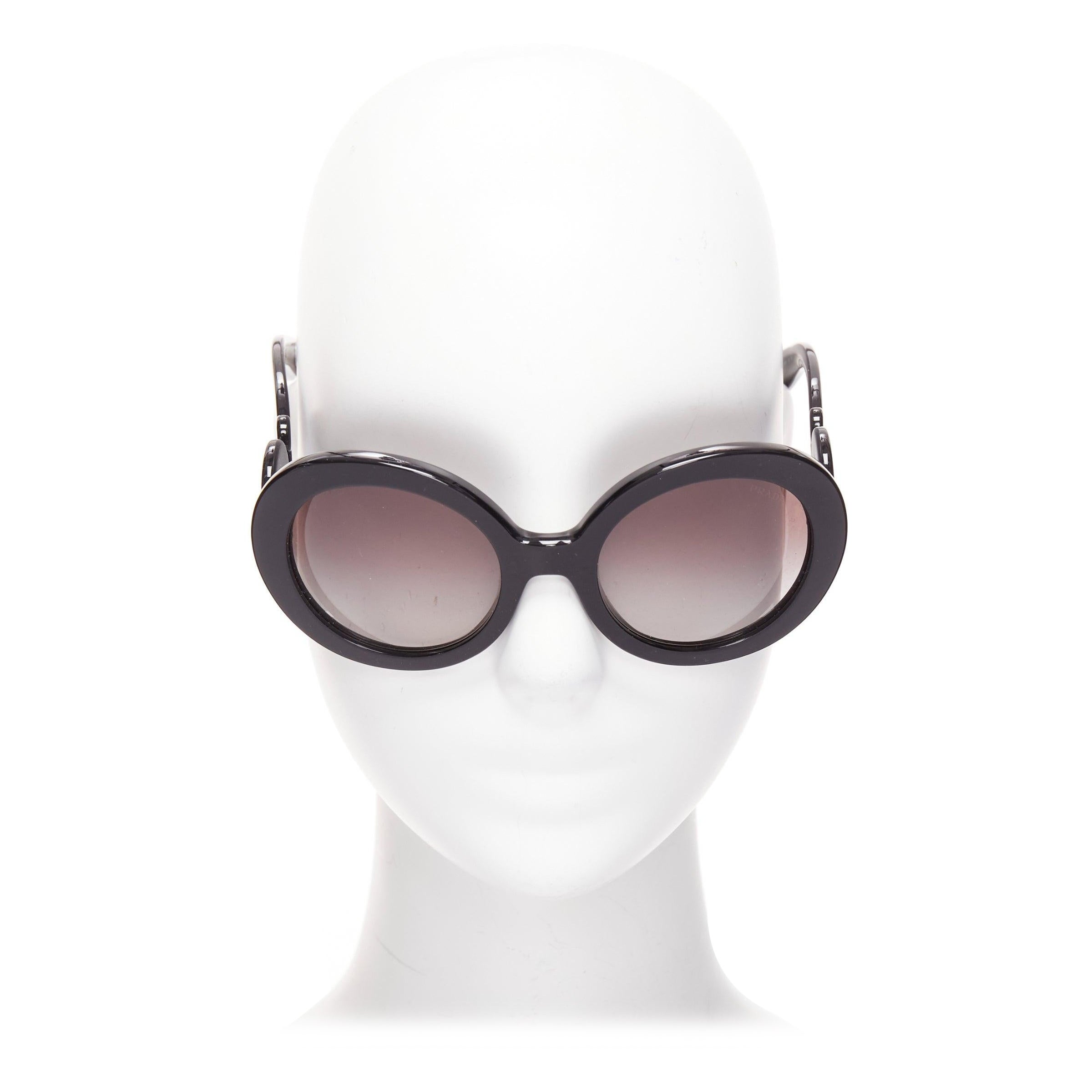 PRADA SPR27N black swirl temple logo round oversized sunglasses For Sale