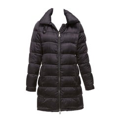 PRADA 2010 black shiny nylon hooded quilted long sleeve puffer coat IT42 M