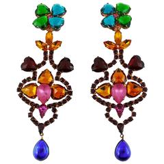 Yves Saint Laurent YSL Vintage Bejeweled Shoulder Duster Dangling Earrings 4