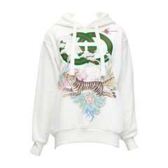 GUCCI Alessandro Michele 100% coton blanc logo tigre imprimé floral sweat à capuche 3XS