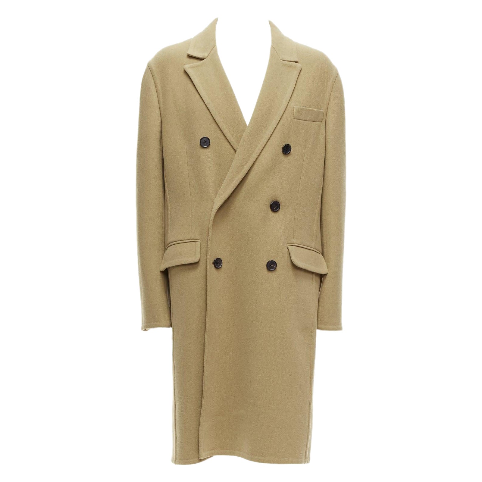 LOEWE camel wool cashmere black double breasted oversized coat IT46 S For Sale