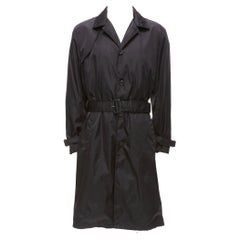 PRADA 2017 Schwarzer gabardin Nylon-Silber-Trenchcoat mit D-Ringschließe und Gürtel IT52 XL