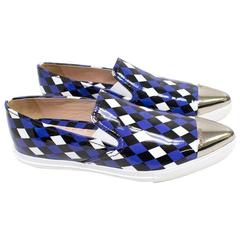 Miu Miu Blue Checked Patent Trainers with a Pointed Toe 5
