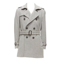 BURBERRY trench en laine vierge grise et cachemire avec logo et boutons en corne IT48 M