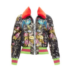 Gucci 2016 Giacca bomber con collo in pelliccia di visone e jacquard floreale IT38 XS
