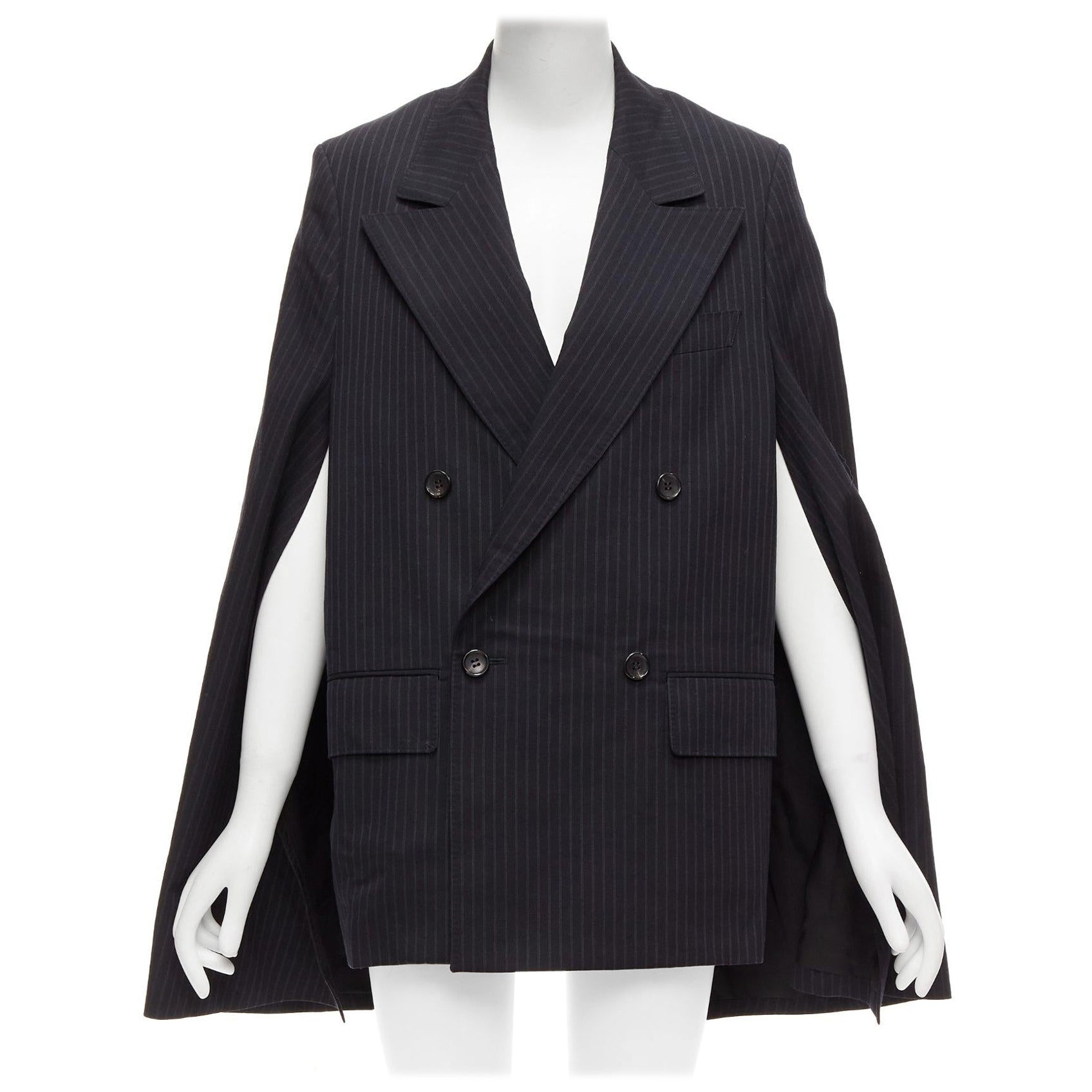 JUNYA WATANABE 2018 grey pinstripe wool blend cape sleeve boxy blazer S For Sale