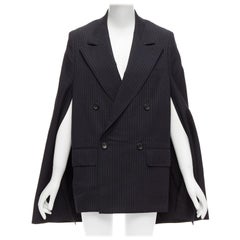 JUNYA WATANABE 2018 Grau Nadelstreifen Wollmischung Cape Ärmel kastenförmiger Blazer S