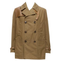GUCCI Trench-coat vintage en cuir bordé de coton et laine doublé IT48 M