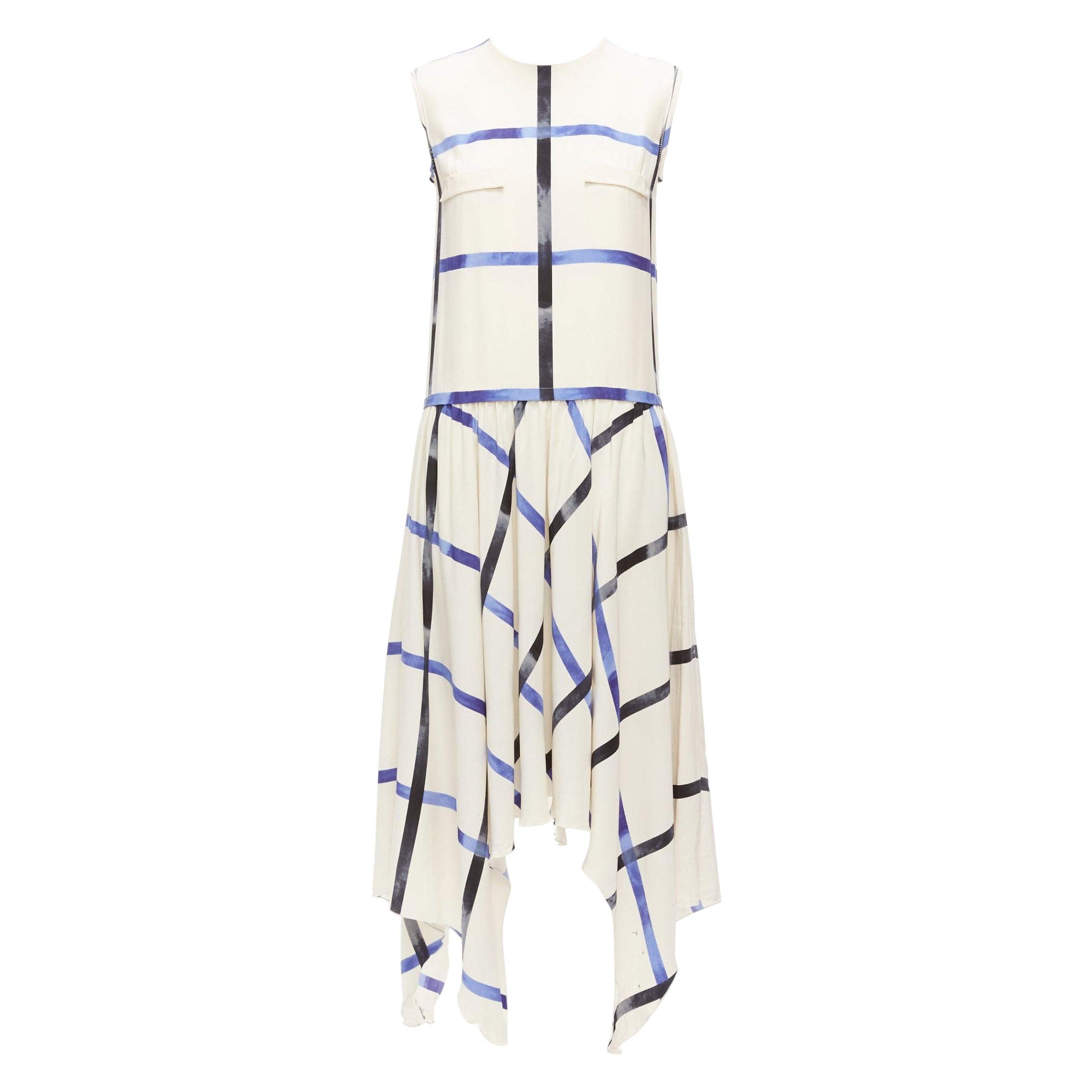 CELINE Phoebe Philo 2014 Runway cream blue 100% silk bias cut dress For Sale