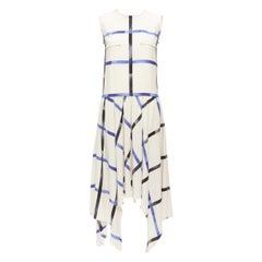 CELINE Phoebe Philo 2014 Pasarela Vestido de corte al bies 100% seda azul crema