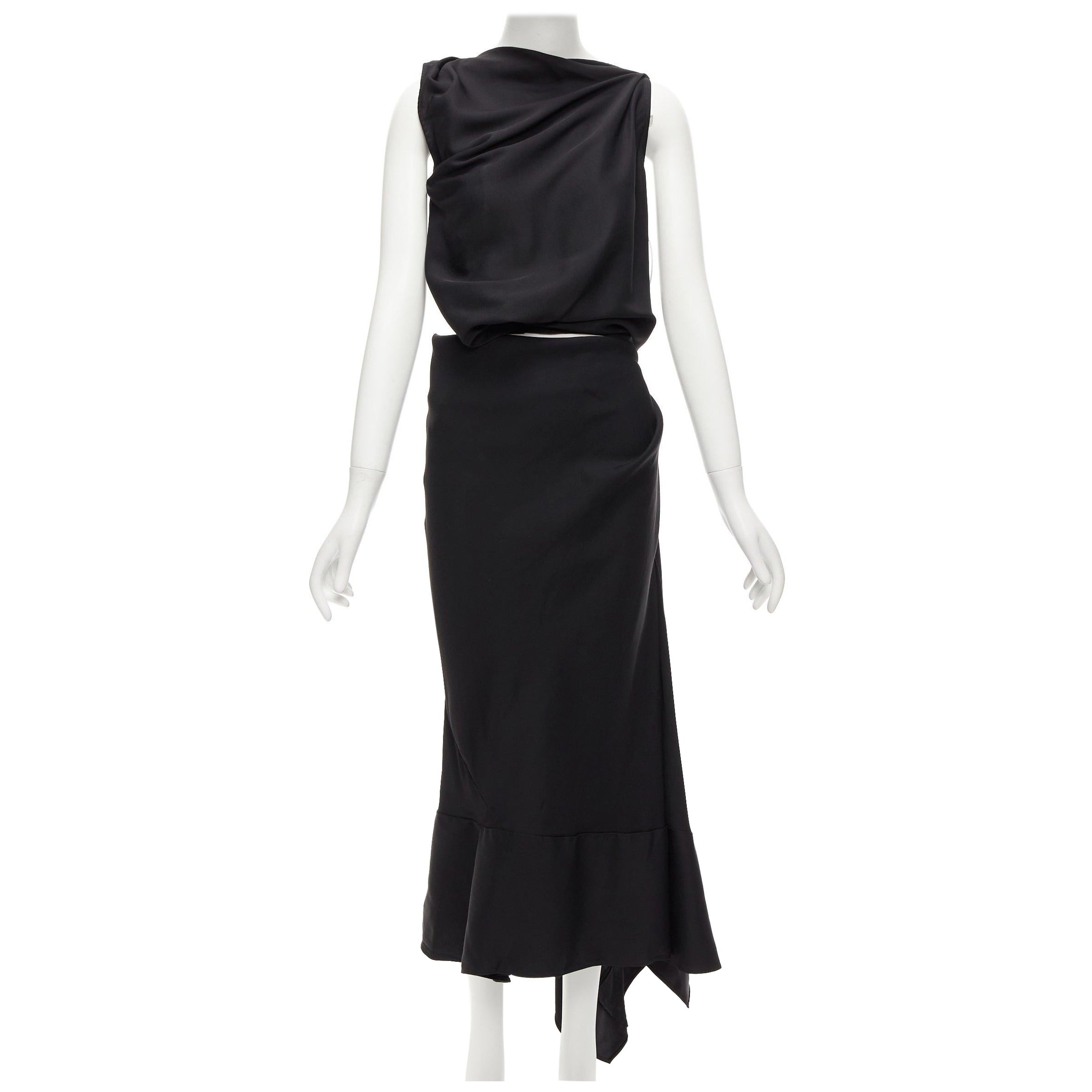 MATICEVSKI 2020 Energy Slash black drape front hi low cut out dress AUS8 S For Sale