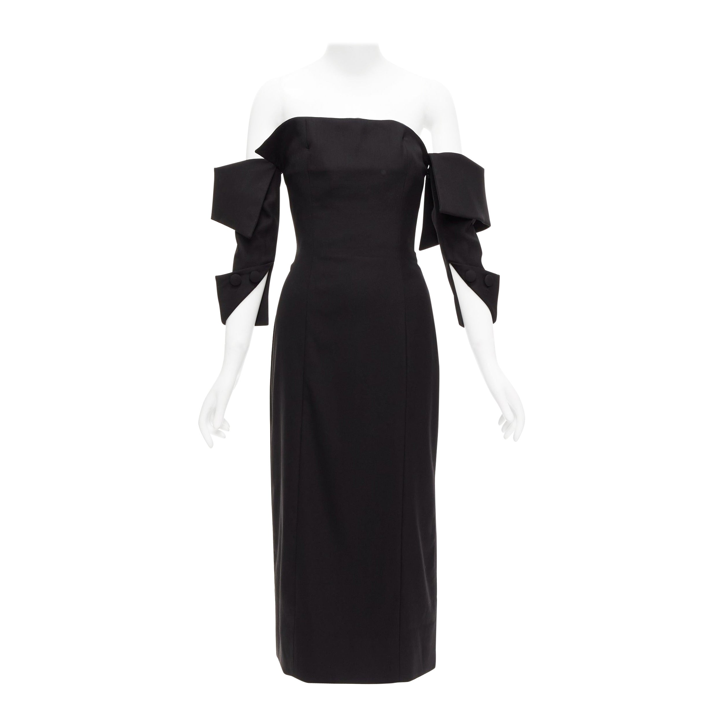 MONSE 2017 black wool blend asymmetric neckline slit drop sleeves dress US4 S For Sale