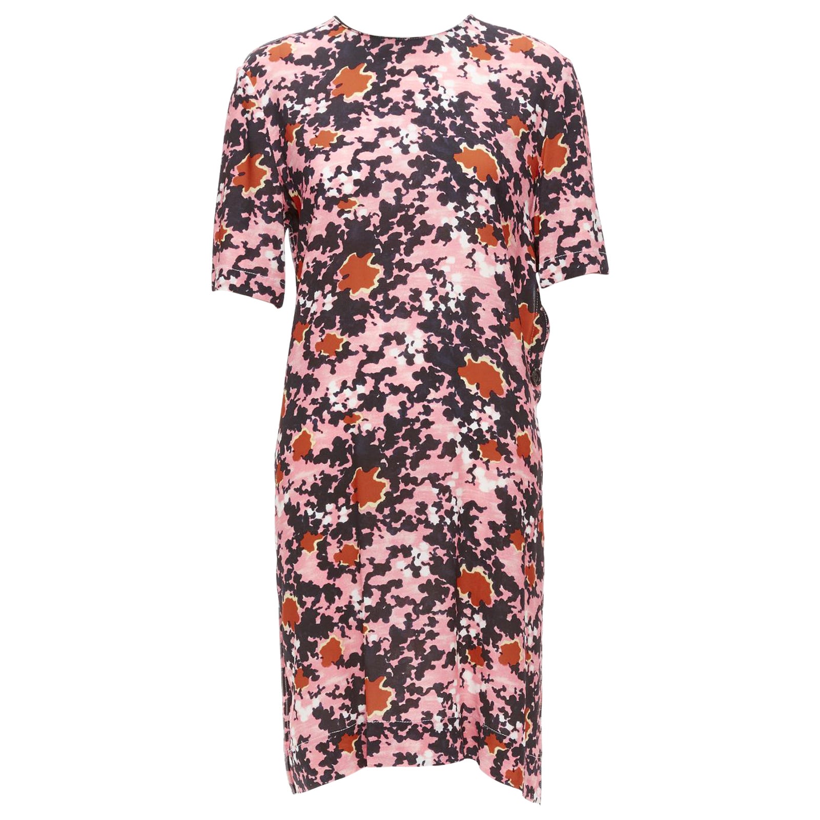 MARNI pink brown abstract splash print button slit side dress IT40 S For Sale