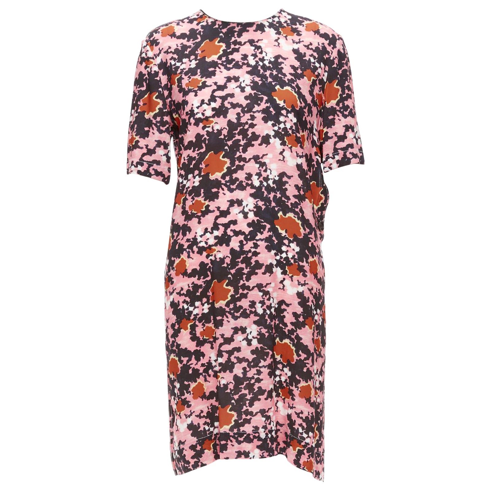 MARNI rosa brauner abstrakter Splash-Print Kleid mit seitlichem Schlitz IT40 S