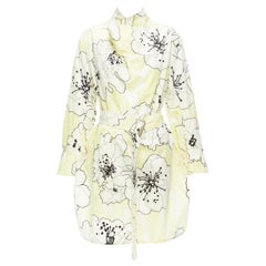 MARNI yellow white 100% cotton floral print belted cowl neck dress IT36 XXS