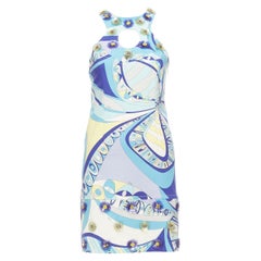 EMILIO PUCCI geometric floral print cut out flower applique halter mini dress