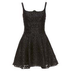 EMILIA WICKSTEAD schwarz florale Spitze paisley scalloped Ausschnitt ausgestelltes Kleid UK8 S