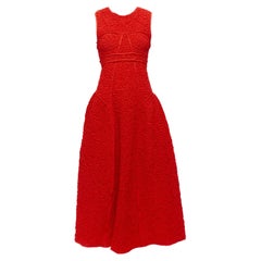 CECILIE BAHNSEN Lia red cotton blend cloque panelled fitted midi dress UK8 S
