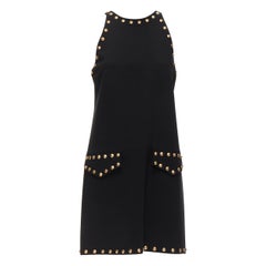 MOSCHINO black gold studded pocket flaps sleeveless dress IT40 S