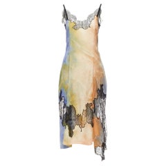 OLD CELINE Phoebe Philo Runway tie dye lace insert burnout slip dress FR36 S
