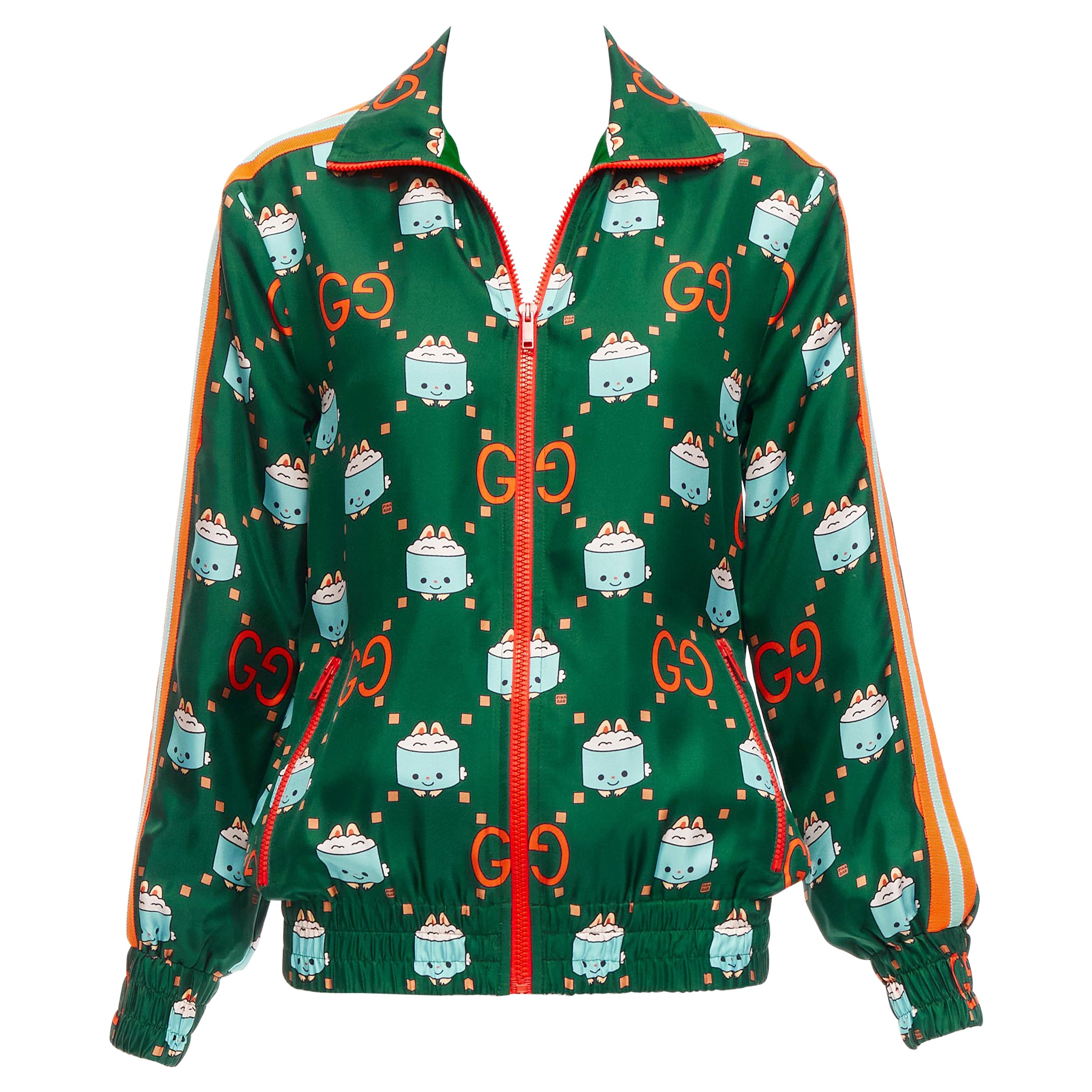 GUCCI 2023 Pikarar GG Logo Monogramm Grün Orange Seidenjacke XXS