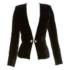 BALMAIN black velvet gold eagle buttons shoulder pads fitted blazer FR36 S