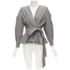 ALEXANDRE VAUTHIER grey wool blend shoulder pads peplum belted blazer top FR36 S