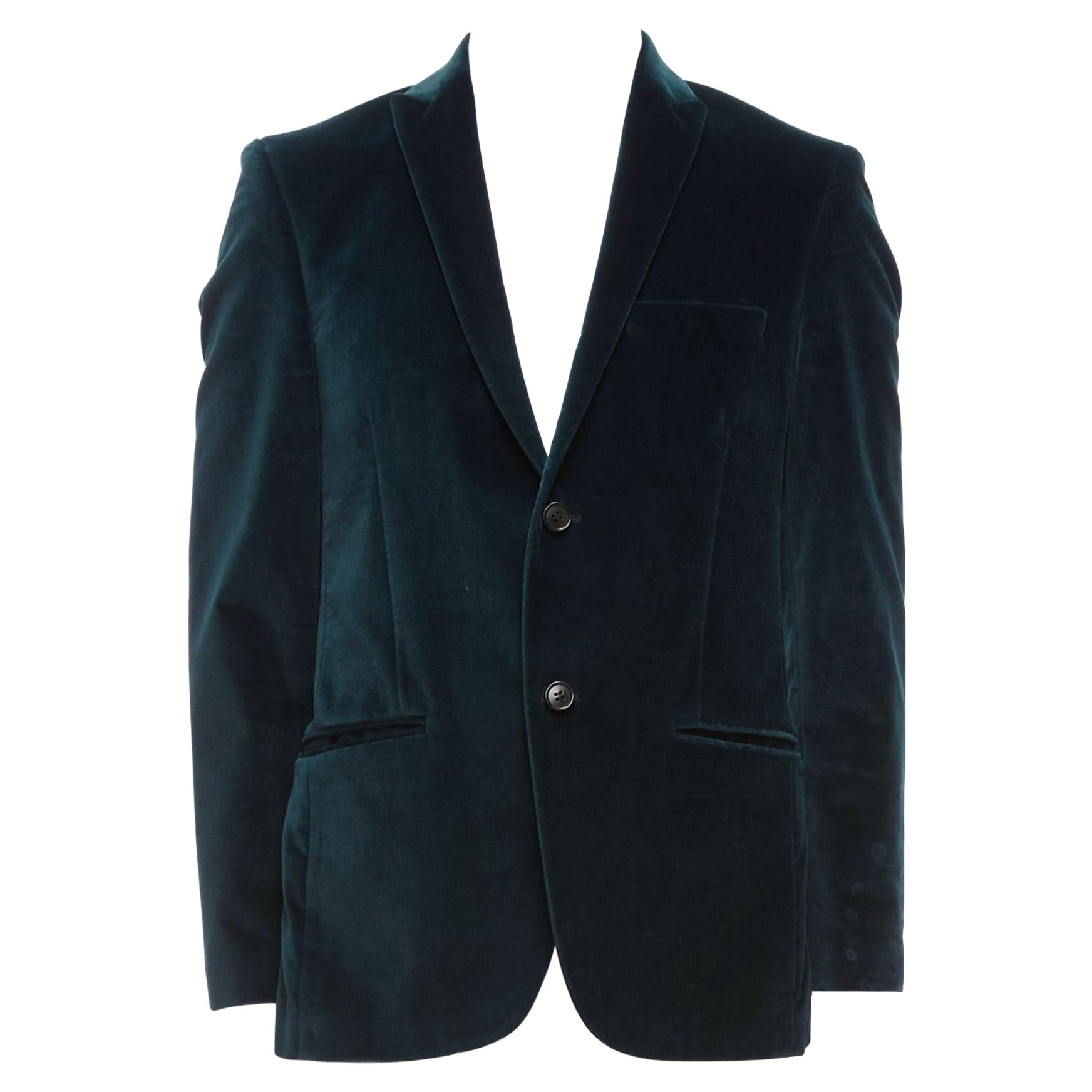 KENZO dark teal cotton velvet plus fit single breasted blazer IT48 M For Sale