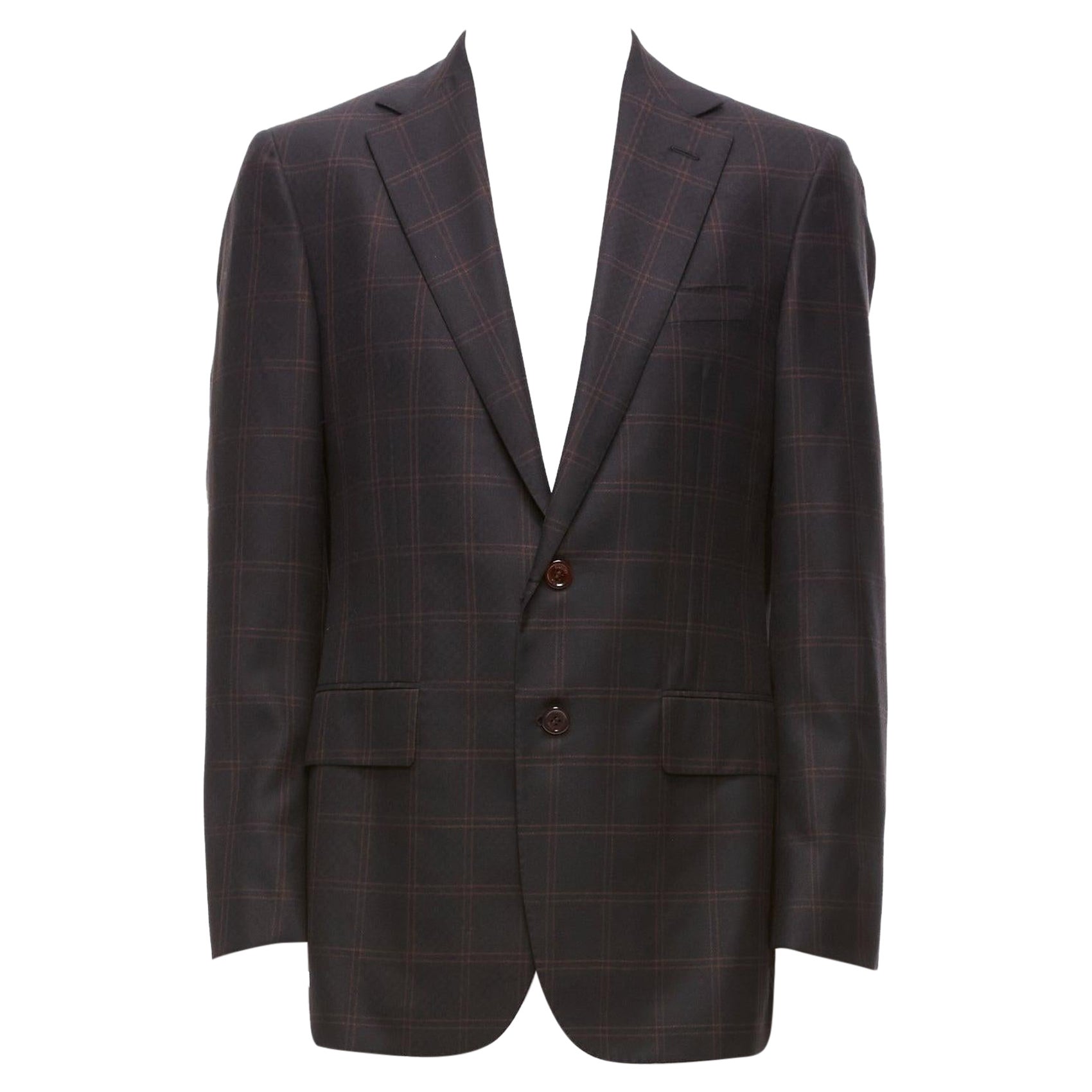 STEFANO RICCI black burgundy checkered wool cashmere blazer jacket IT48 M For Sale