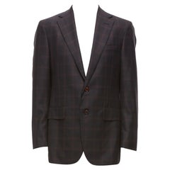 STEFANO RICCI black burgundy checkered wool cashmere blazer jacket IT48 M