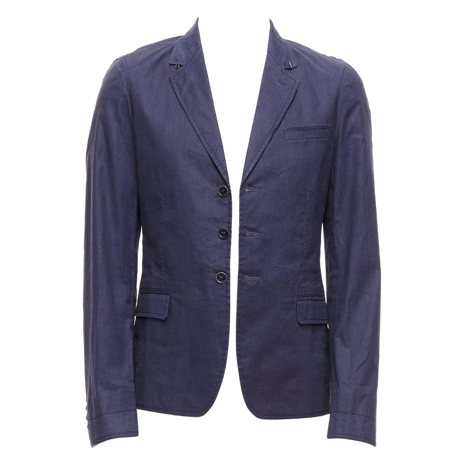 BURBERRY PRORSUM navy coated linen single breasted blazer jacket IT44 XS For Sale