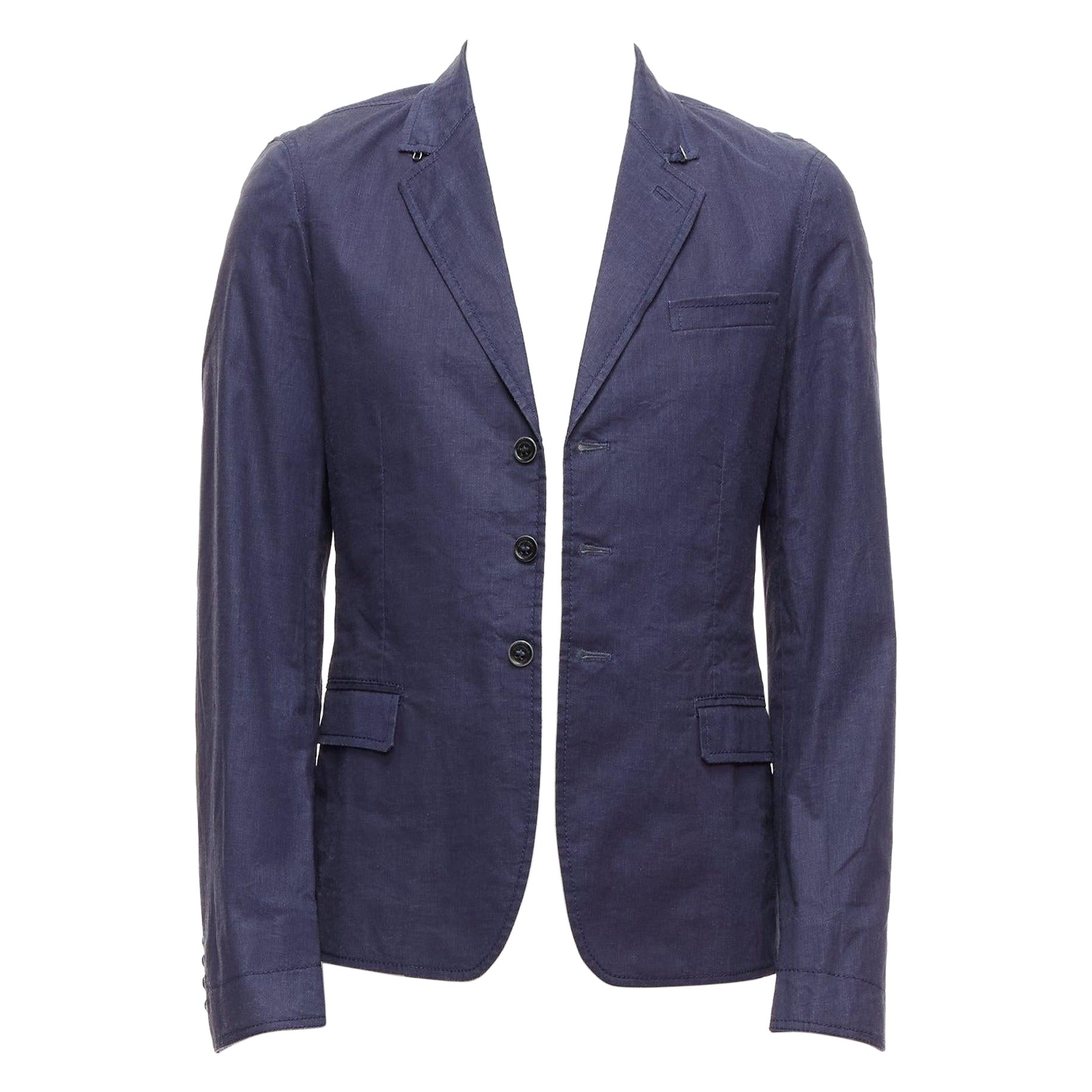Burberry Prorsum giacca blazer monopetto in lino spalmato navy IT44 XS