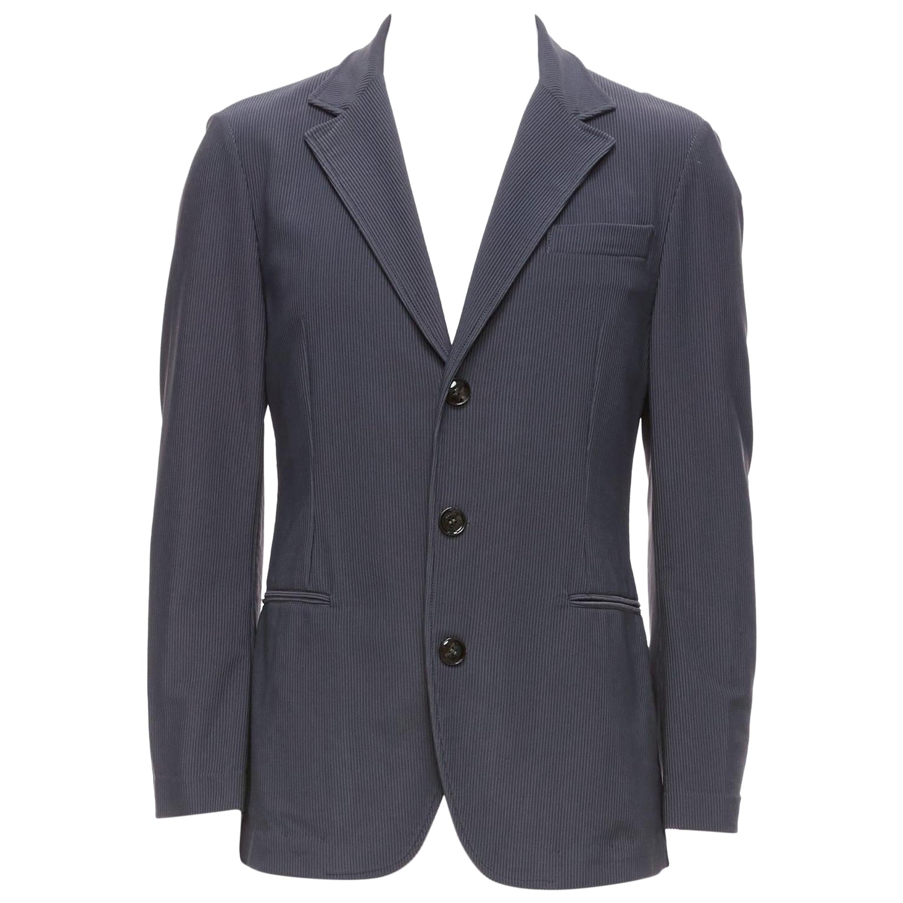 GIORGIO ARMANI grey ribbed fabric buttons single breasted blazer IT50 L For Sale