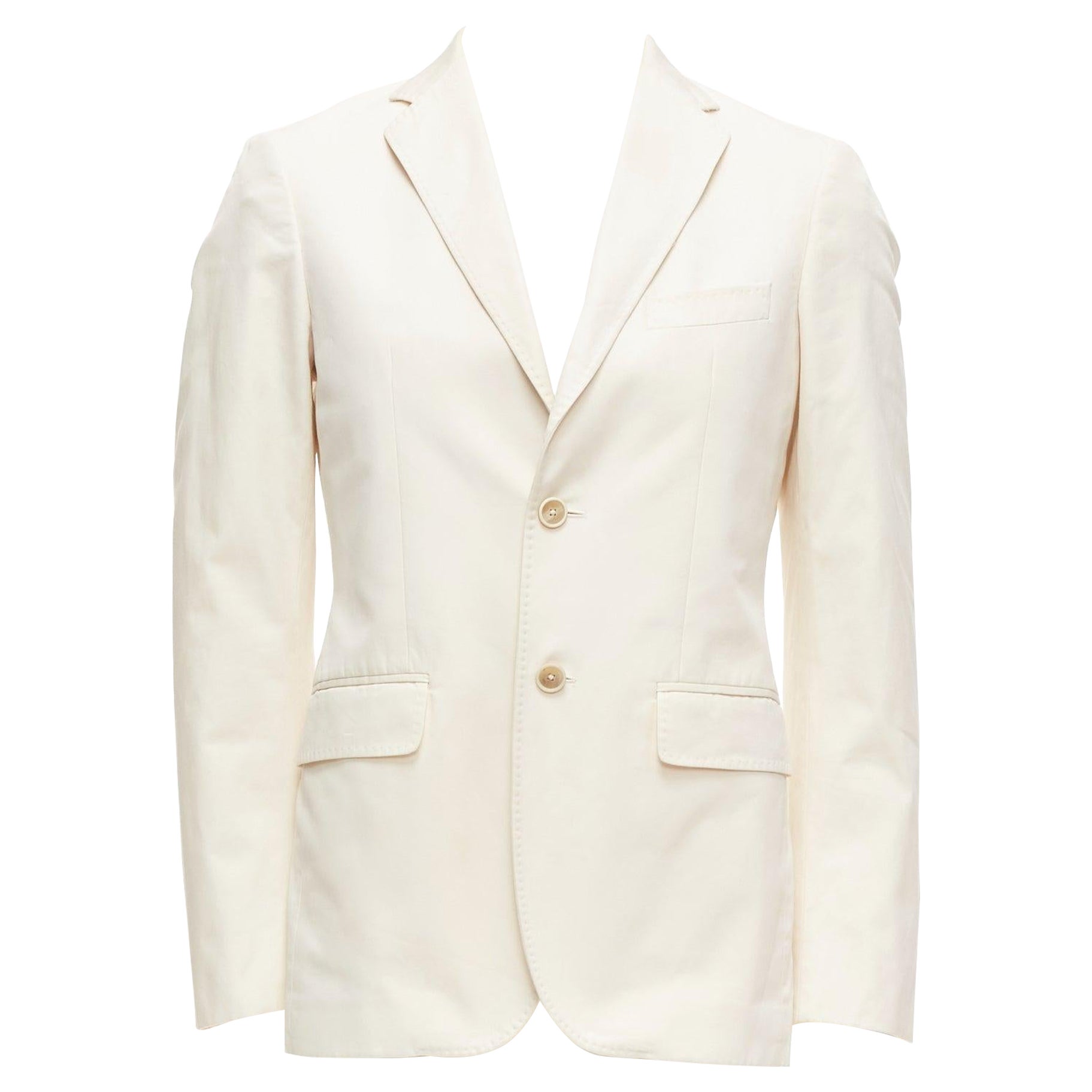 JIL SANDER cream cotton hand stitched lapel pocket single vent blazer IT46 S For Sale