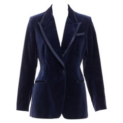 Vintage rare GUCCI Tom Ford 1996 Runway blue velvet tuxedo piping blazer jacket IT44 L