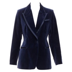 raro Gucci Tom Ford 1996 Runway velluto blu tuxedo piping blazer giacca IT44 L.
