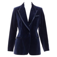 Used rare GUCCI Tom Ford 1996 Runway blue velvet tuxedo piping blazer jacket IT44 L