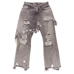 R13 Graue geschichtete asymmetrische Rock-Cropped-Jeans aus Stein im Used-Look XS