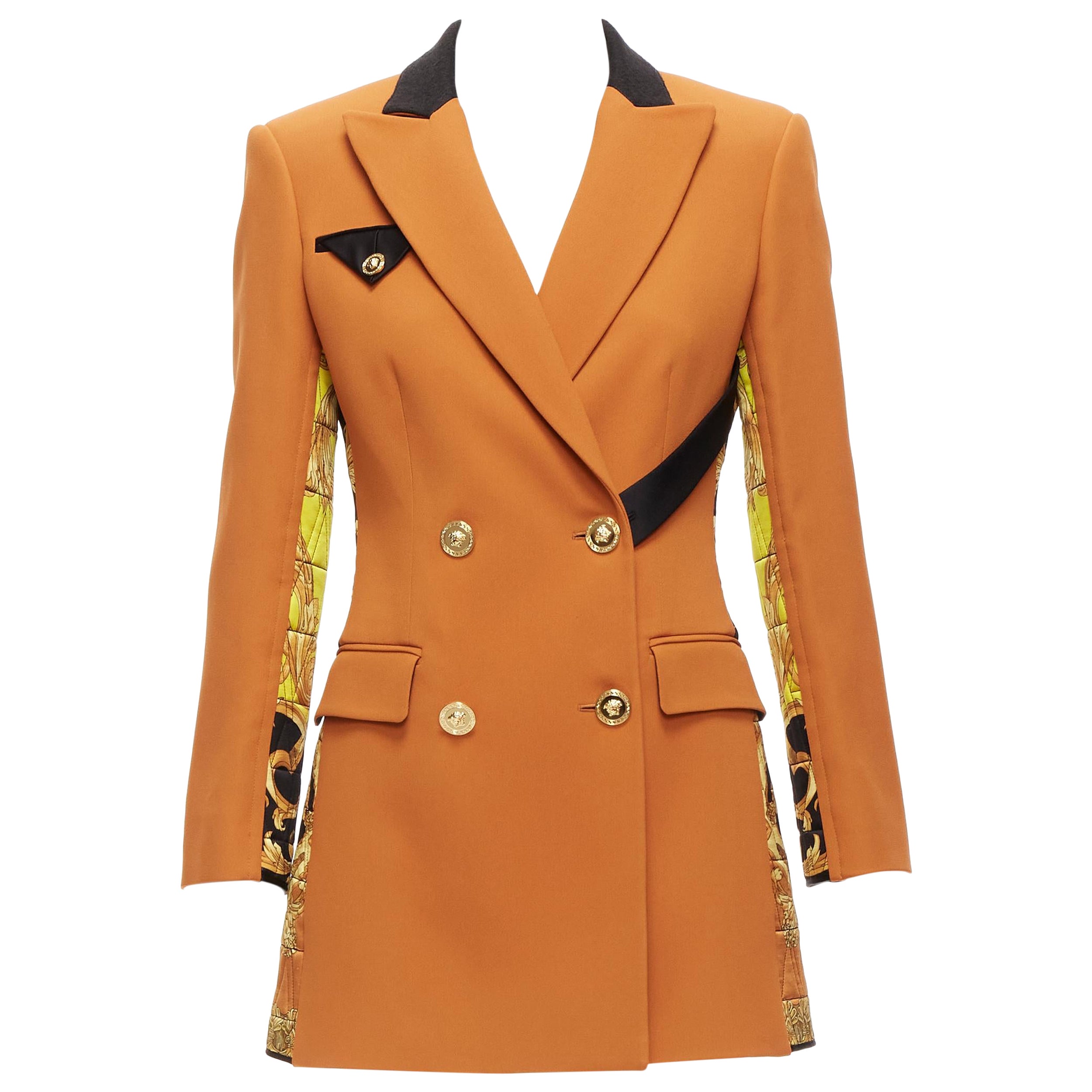 VERSACE Runway orange gold medusa quilted baroque print blazer jacket IT38 XS For Sale