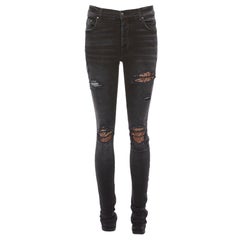 AMIRI schwarz anthrazit distressed braun plissierte Einsätze gewaschene Skinny Jeans 31"