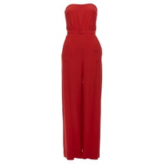 VALENTINO 100% silk red strapless back tie bow wide leg jumpsuit IT38 XS