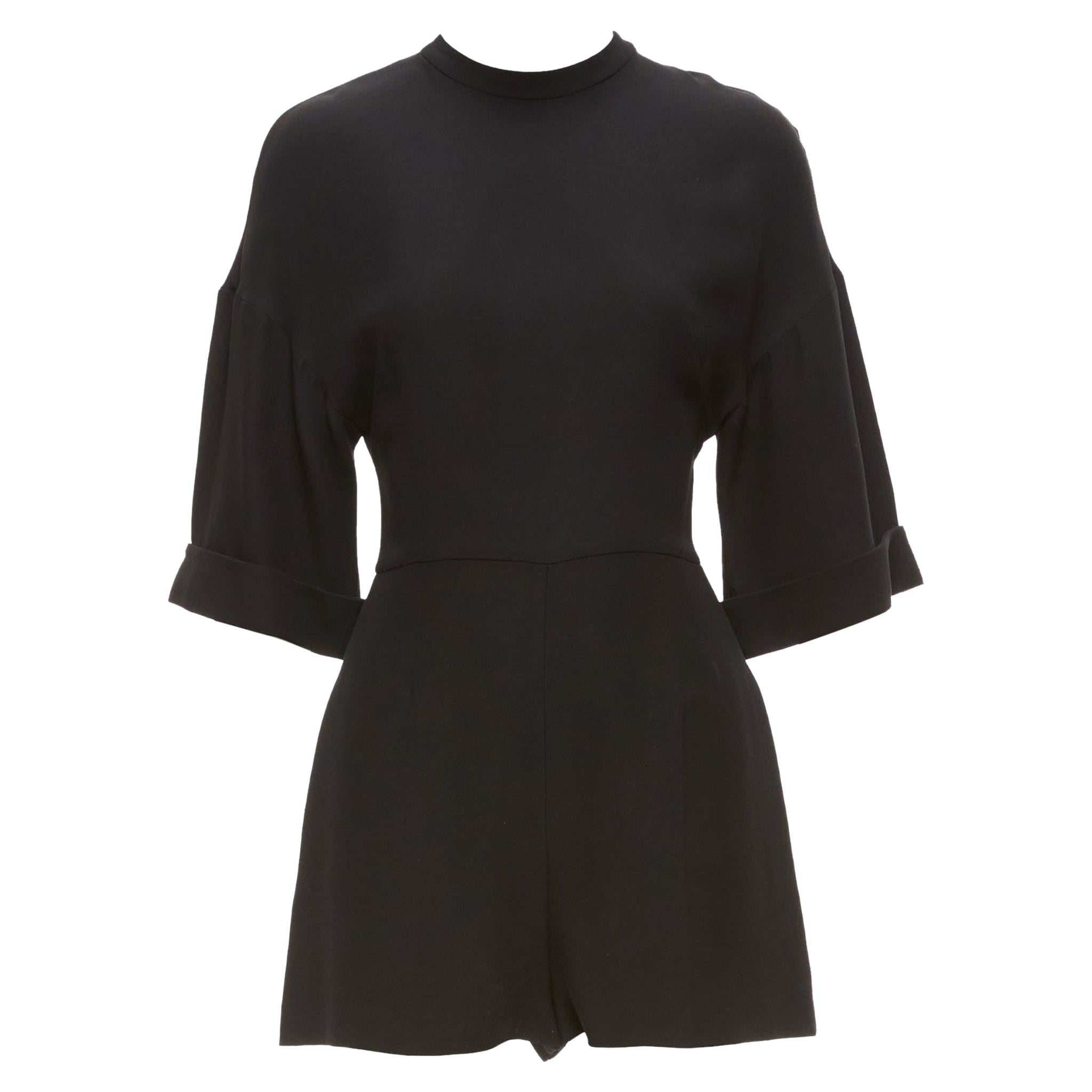 VALENTINO 100% silk black bell half sleeve wide leg crew neck playsuit IT38 XS For Sale