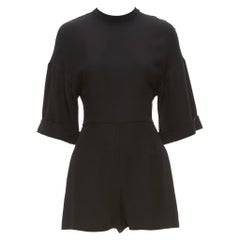 VALENTINO 100% silk black bell half sleeve wide leg crew neck playsuit IT38 XS