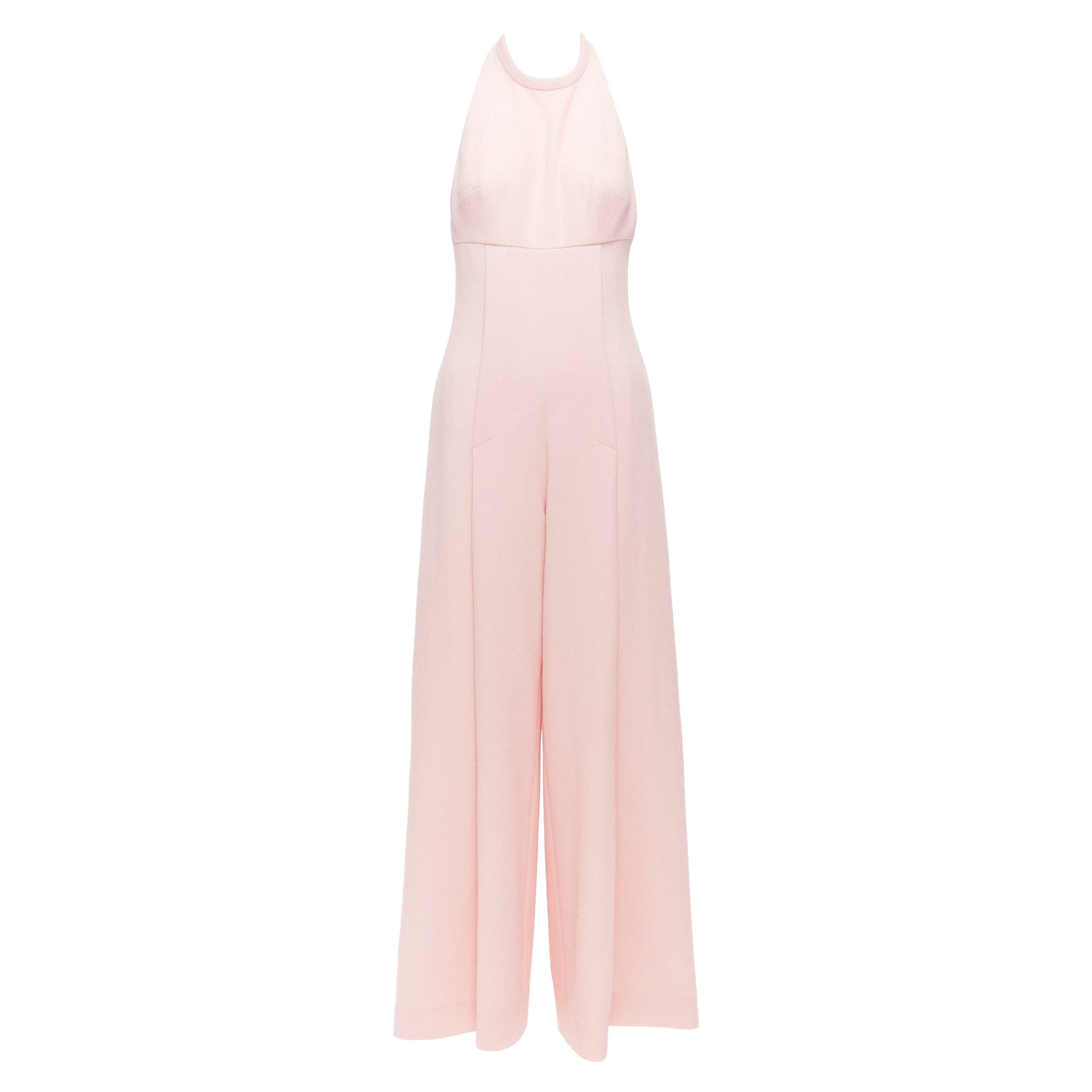 EMILIA WICKSTEAD Sabryn pink pleated front flap back halter wide jumpsuit UK8 S For Sale