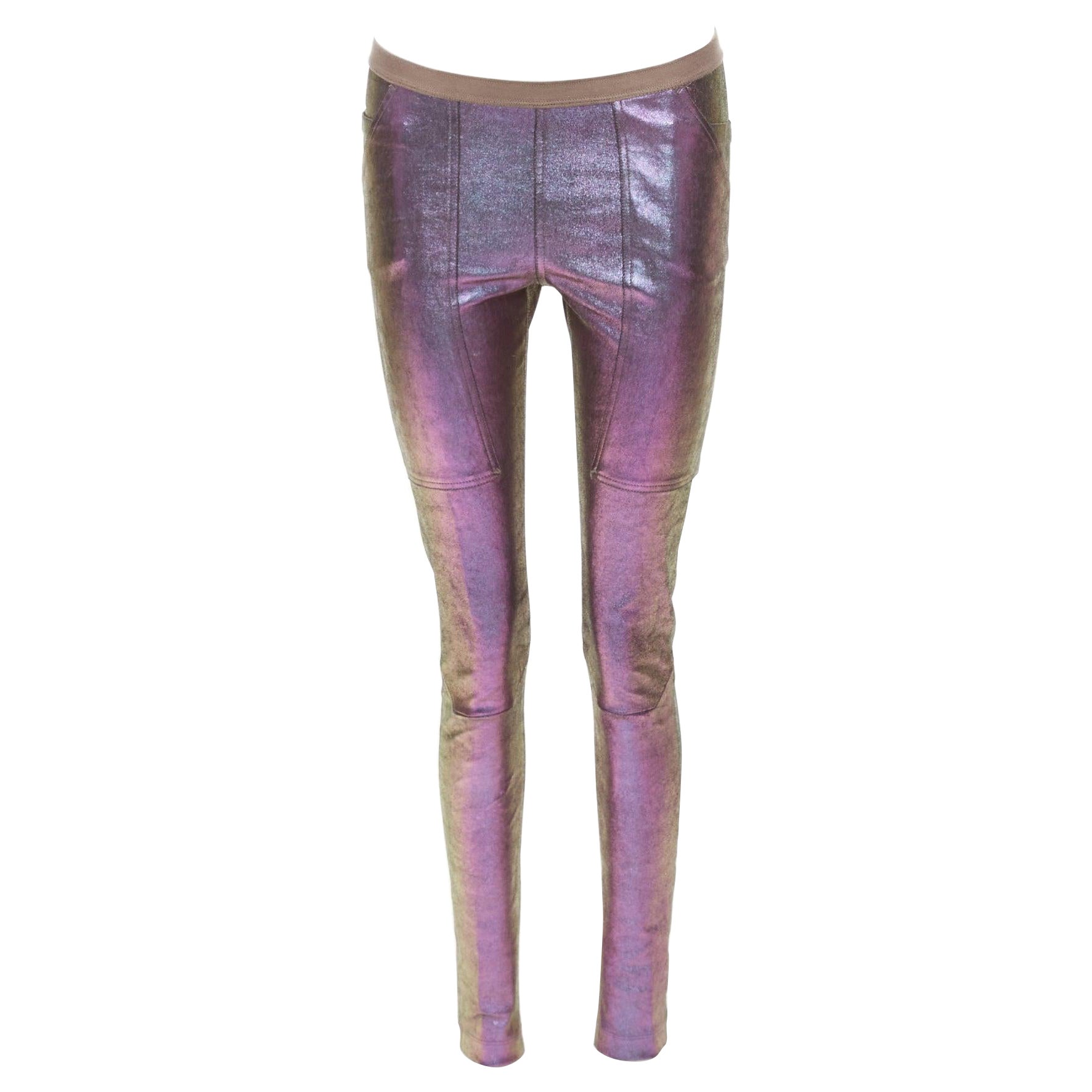RICK OWENS 2020 Tecuatl iridescent purple leather legging pants IT38 XS For Sale
